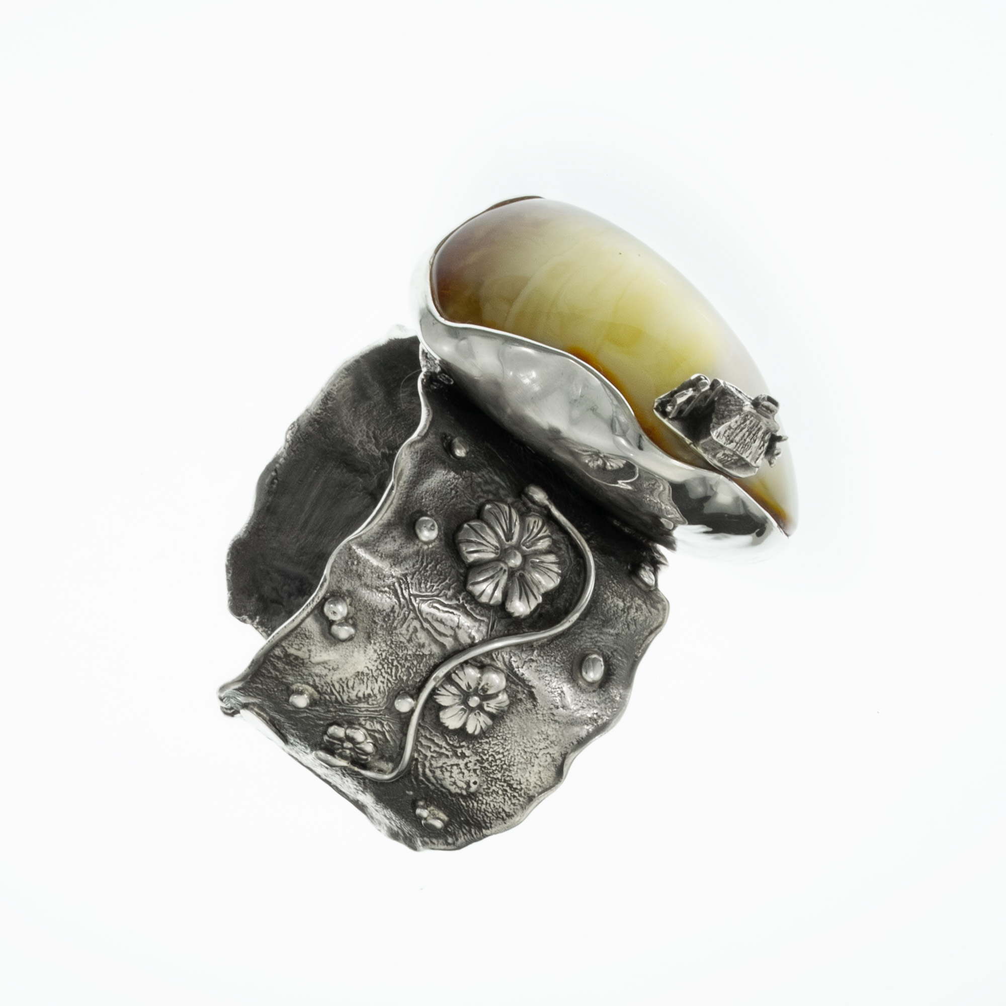 Sterling Silver Baltic Amber Cuff Bracelet with House 2